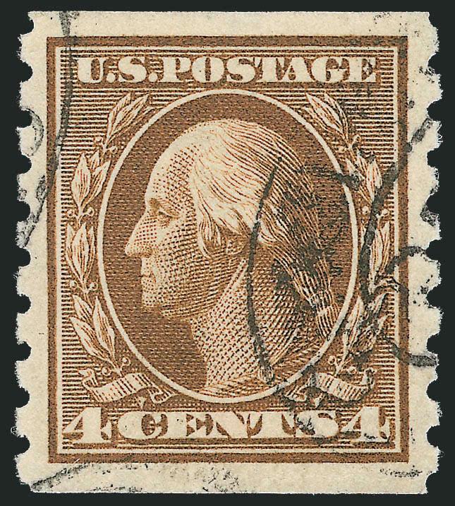 4c Brown, Coil (395).> Intense shade, huge and even margins, neat oval registry cancel, Extremely Fine Gem, with 2002 P.F. and 2008 P.S.E. certificates (XF-Superb 95 SMQ $355.00), this is the highest grade
awarded to date and the only example to ach