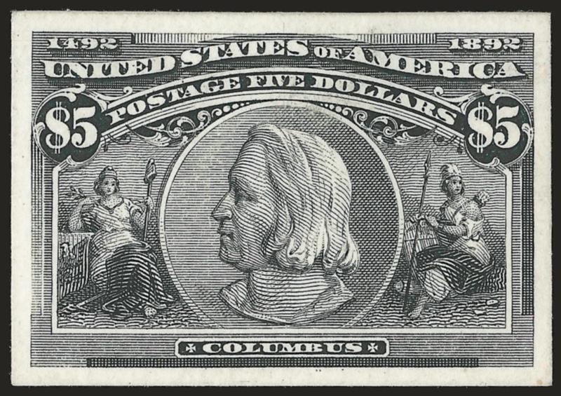 1c-$5.00 Columbian, Plate Proofs on Card (230P4-245P4).> Large margins, brilliant colors as fresh as the day they were printed, Very Fine and choice, a beautiful set