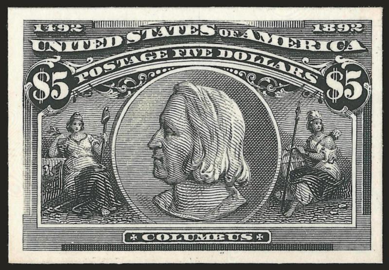 1c-$5.00 Columbian, Plate Proofs on Card (230P4-245P4).> Large margins, beautiful colors as fresh as the day they were printed, Very Fine and choice set