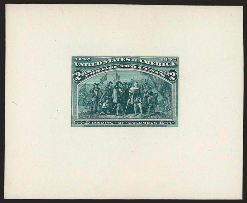 2c Columbian, Large Die Essay on India (231-E7b).> Five, each with distinctly different shade, on approximately 75 x 60mm cards, one slightly oxidized<><>^VERY FINE AND CHOICE. A HIGHLY EXHIBITABLE GROUP OF THE
2-CENT COLUMBIAN ISSUE LARGE DIE ESSA