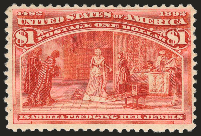 1c-$1.00 Columbian (230-232, 235-236, 238, 241).> Original gum, few appear Mint N.H., bright colors, most with choice centering, few trivial imperfections, Fine-Extremely Fine, Scott Retail as
hinged