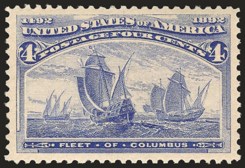 4c Columbian (233).> Mint N.H., radiant color on post-office fresh paper, almost perfectly centered with wide and balanced margins, long and full perforations all around, Extremely Fine Gem