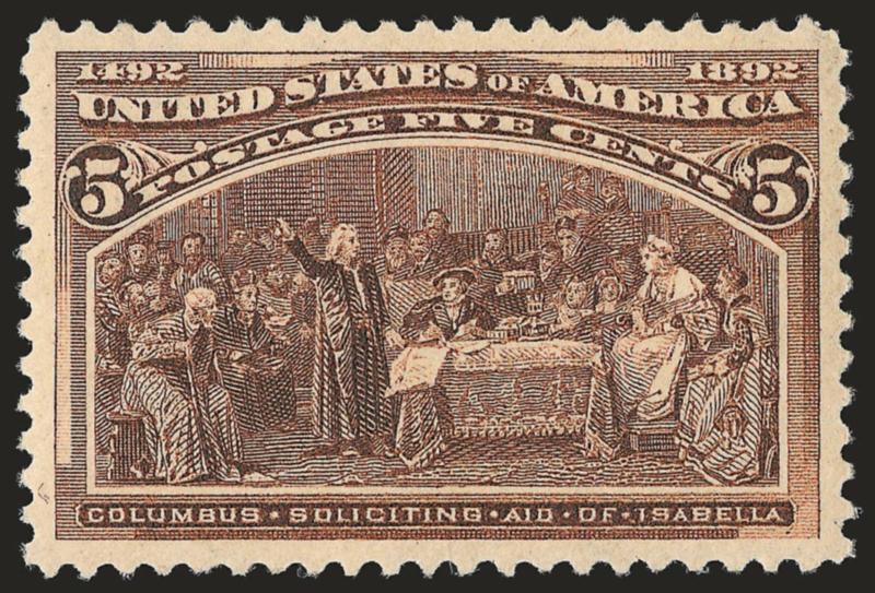 5c Columbian (234).> Original gum, barest trace of hinging, deep rich color and proof-like impression, unusually choice centering with wide margins, fresh and Extremely Fine, a beautiful stamp, Brettl
backstamp