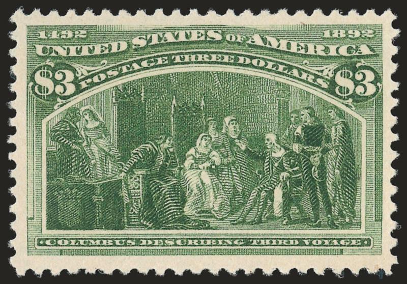 $3.00 Columbian (243).> Unused (no gum), beautiful color on bright paper, gorgeous centering with wide and balanced margins, fresh and Extremely Fine