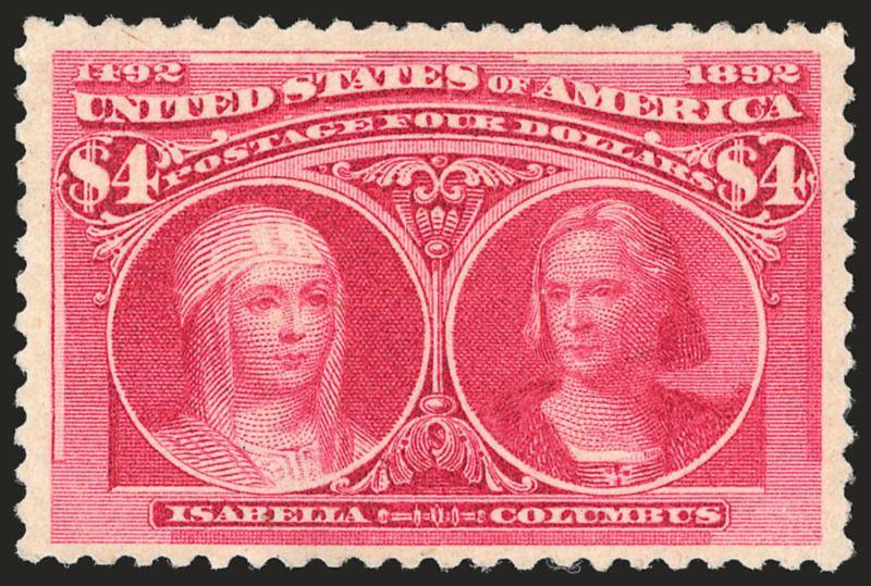$4.00 Columbian (244).> Unused (regummed), radiant color, trivial natural inclusion at right, expertly reperfed at bottom, Very Fine appearance
