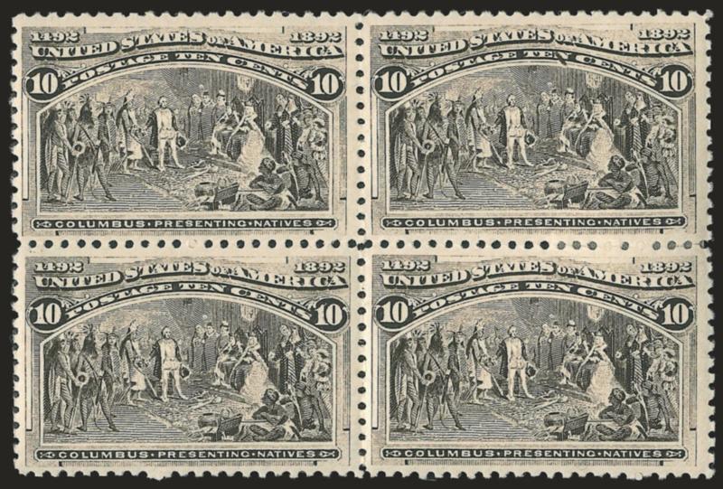 10c Columbian (237).> Original gum, h.r. at right, brilliant color, well-balanced margins throughout, fresh and Very Fine, a pretty block
