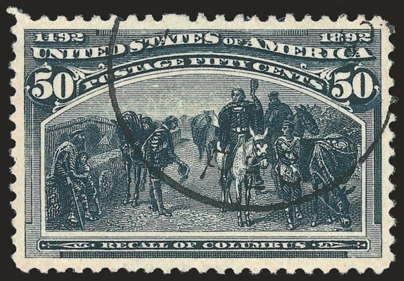 50c Columbian (240).> Intense shade and proof-like impression, neat strike of receiving circular handstamp, wide and balanced margins, fresh and Extremely Fine, a pretty stamp