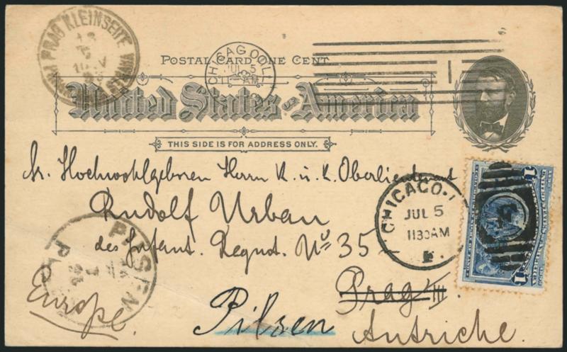 Goldsmith Postal Cards.> Five, each different, incl. examples from Sets 2, 3, 4 and 5 (2), each with <earliest known postmark> for its particular card, incl. Jul 5 for Set 2, June 29 for set 3, Oct. 26 for set
4, Sept. 21 and Sept. 23 for set 5, dest