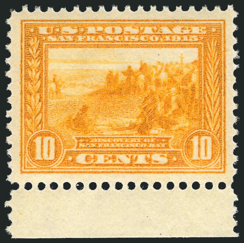 10c Orange Yellow, Panama-Pacific (400).> Mint N.H., intense shade, <selvage at bottom,> wide margins, Extremely Fine, with 2006 P.S.E. certificate (XF 90 SMQ $780.00)