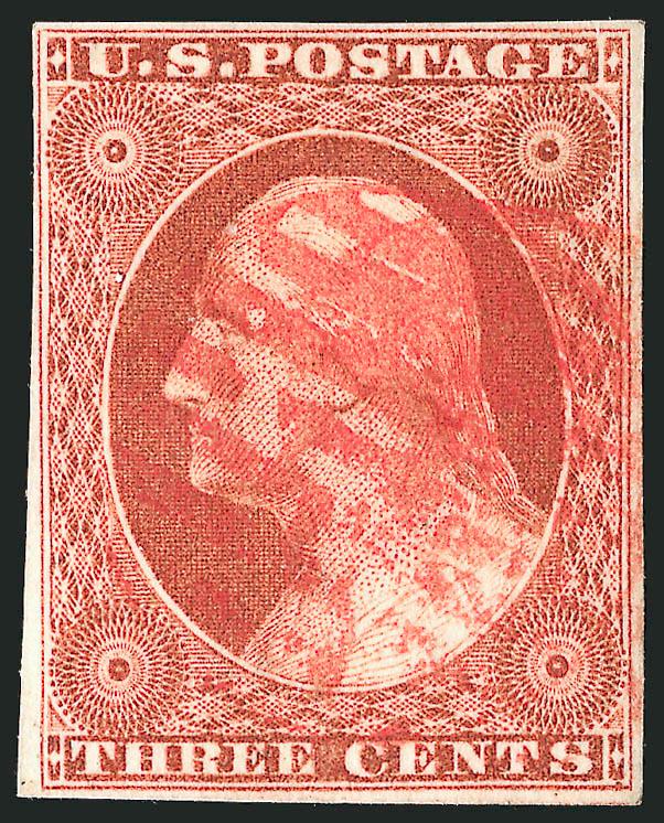 3c Orange Brown, Ty. II (10A).> Position 89L5E with recut inner lines, clear to large margins, choice deep color with bold <red grid> cancel, Very Fine, with 1971 A.P.S. and 2005 P.S.E. certificates (VF 80 SMQ
$135.00)