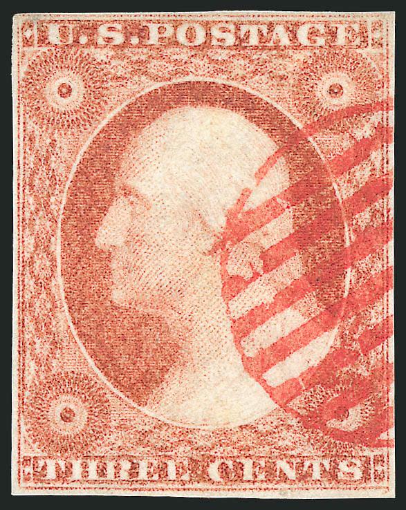 3c Orange Brown, Dull Red, Ty. II (10A, 11A).> Margins all around, former blue circular datestamp, latter red grid cancel, the color on the No. 10 is incredibly deep and approaches the Copper Brown shade in
appearance, Fine-Very Fine, pretty pair