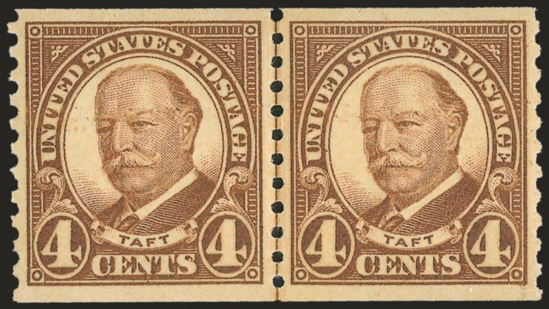 4c Brown, Coil (687).> Mint N.H. joint line pair, flawless centering, crisp impression, Extremely Fine Gem, with 2007 P.S.E. certificate (Superb 98 SMQ $480.00)