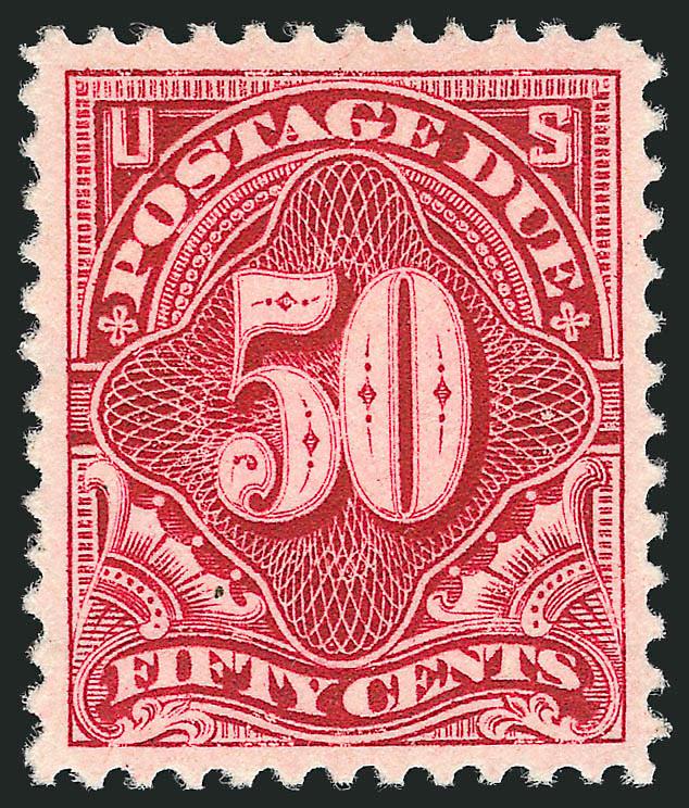 50c Deep Claret (J50).> Faintly hinged, appears Mint N.H. at a glance, magnificent centering which is almost perfect, wonderful rich color, Extremely Fine, far above average for this 1910-12 Postage Due issue,
with 1991 P.F. certificate