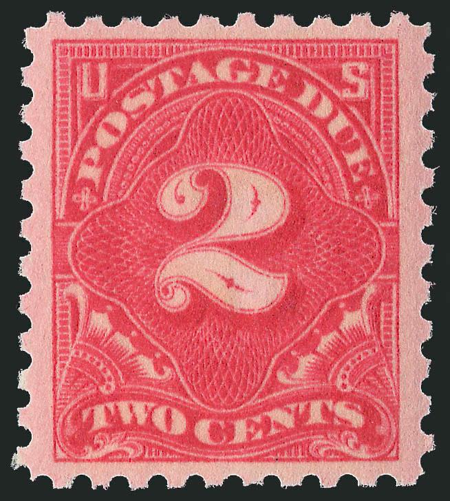 2c Vermilion (J53b).> Mint N.H., wide margins and well-centered, unusual shade with strong orange hue, Extremely Fine, with 2007 P.S.E. certificate (VF-XF 85 SMQ $260.00)