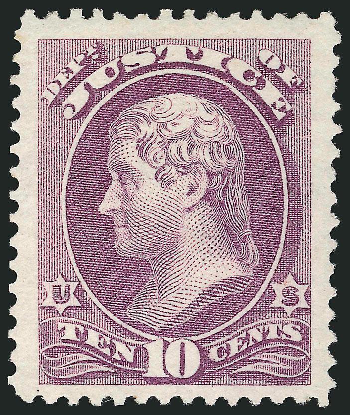 10c Justice (O29).> Original gum, lightly hinged, unusually wide Jumbo margins, handsomely centered, bright color, single slightly shorter perf at top right, otherwise Extremely Fine, with 1992 P.F.
certificate