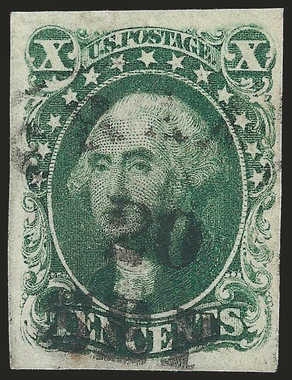 10c Green, Ty. IV (16).> Position 65L1, recut at top, ample to huge margins, attractive color, circular datestamp, Very Fine, with 2008 P.S.E. certificate