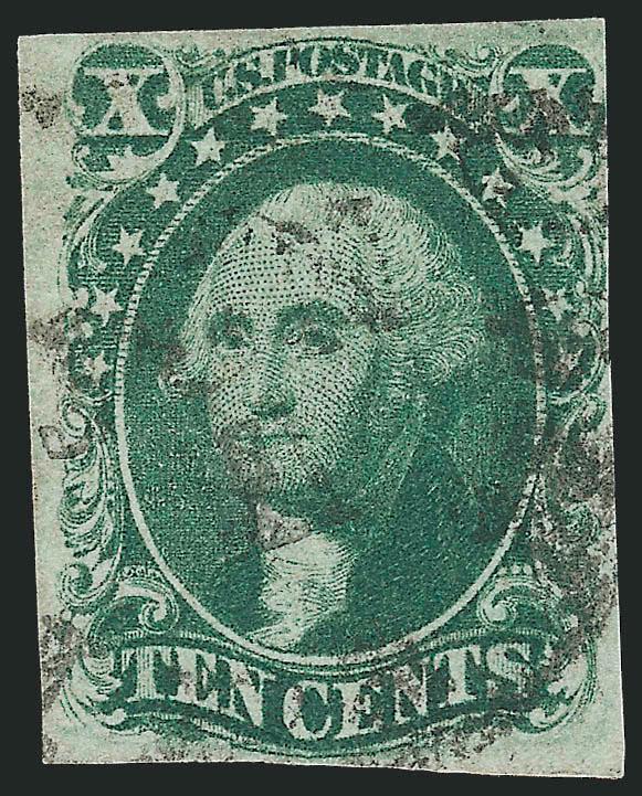 10c Green, Ty. IV (16).> Position 64L1, <recut top and bottom,> clear to large margins, rich color, light circular datestamp, small tear top right, otherwise Fine