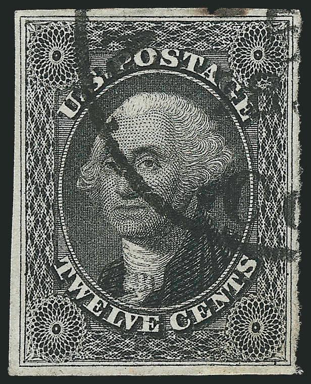 12c Black (17).> Full margins, intense shade, bold strike of circular datestamp, tiny corner crease at bottom left, appears Very Fine