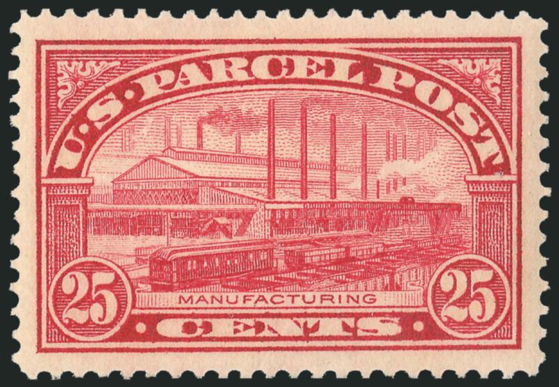25c Parcel Post (Q9).> Mint N.H., deep rich color and proof-like impression, gorgeous centering with Jumbo margins<><>^EXTREMELY FINE GEM. A MARVELOUS EXAMPLE OF THE 25-CENT PARCEL POST ISSUE, WHICH HAS BEEN
GRADED XF-SUPERB 95 JUMBO BY P.S.E.^<><
