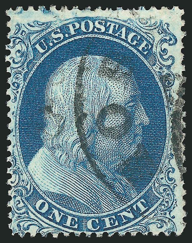 1c Blue, Ty. Ia (19).> Position 100R4, attractively centered and full deep rich color, circular datestamp, couple trivial nibbed perfs<><>^FINE. AN APPEALING EXAMPLE OF THIS SCARCE USED CLASSIC.^<><>With 2007
P.S.E. certificate