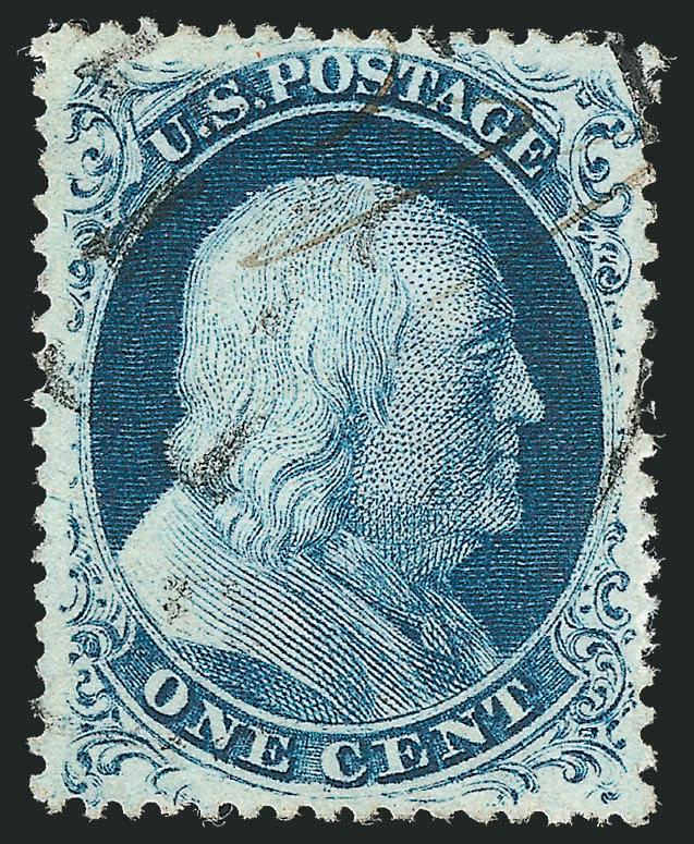 1c Blue, Ty. IIIa (22).> Plate 4, beautiful dark shade and sharp impression, town circular datestamp with day in light manuscript, remarkably wide margins all around and nearly perfect centering, Extremely Fine,
with 1990 P.F. certificate