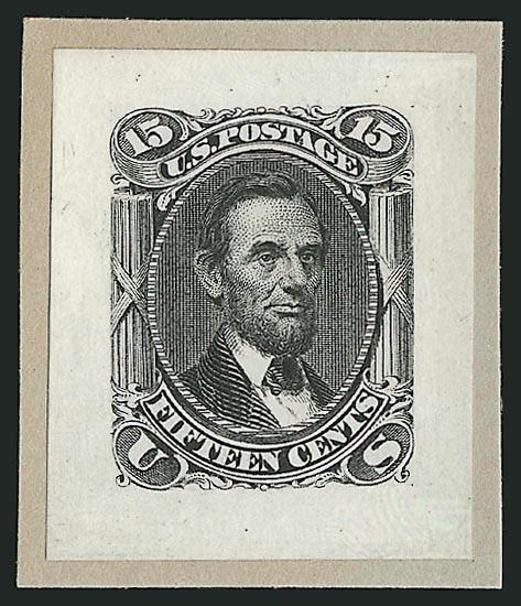 15c Black, Small Die Proof on Wove (77P2).> On original gray card backing from the Roosevelt album, fresh and Very Fine, scarce as only 85 were produced