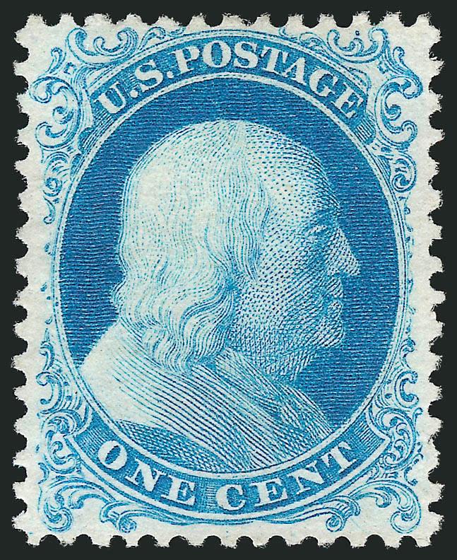 1c Bright Blue, Reprint (40).> Without gum as issued, bright and fresh color, unusually precise centering, Extremely Fine, rarely encountered with this choice centering, with 1985 P.F. certificate