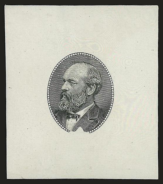 (5c) Garfield, Large Die Essay on White Glazed Paper (205-E3b).> Complete set of five Scott-listed colors, from 35 x 41mm to 77 x 79mm (three are the larger size), few paper flaws, otherwise Fine-Very Fine,
scarce complete set