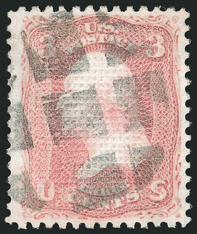 3c Rose, C. Grill (83).> Beautifully centered, bright shade, segmented cork cancel, strong grill, Very Fine and choice, with 1988 P.F. certificate