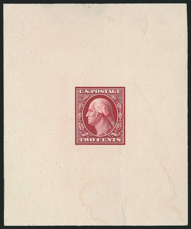 2c Carmine, Large Die Proof on India (332P1).> On 69 x 84mm card, 70002 on back, card with some thinning and waterstain, otherwise Fine, scarce