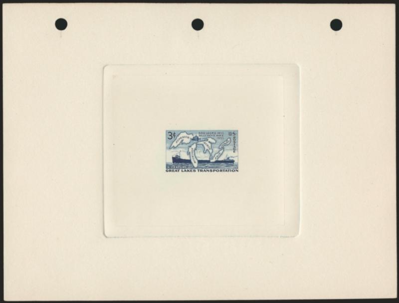 3c Soo Locks, Large Die Proof on India (1069P1).> On 199 x 151mm card with full die sinkage, three punch holes at top of card, purple Engravers stock page, authorized by backstamp and signed, blue 166910B
backstamp, small C punch in design tap