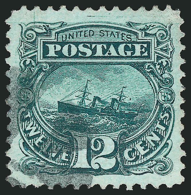 12c Green (117).> Deep rich color and remarkably detailed impression, vignette-free strike of quartered cork cancel, Jumbo margins, Extremely Fine Gem, a superb stamp in every respect, with 2005 P.F. and 2005
P.S.E. certificates (XF-Superb 95 Jumbo