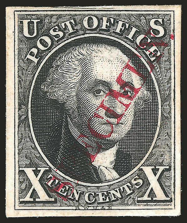 10c Black, Plate Proof on India, Red Diagonal Specimen Ovpt. (2S3).> On original card, Very Fine