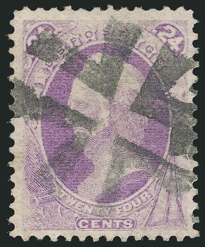 24c Purple (153).> Exceptionally well-centered, light pastel color, bold crossroads cancel, Very Fine and choice, with 2007 P.S.E. certificate