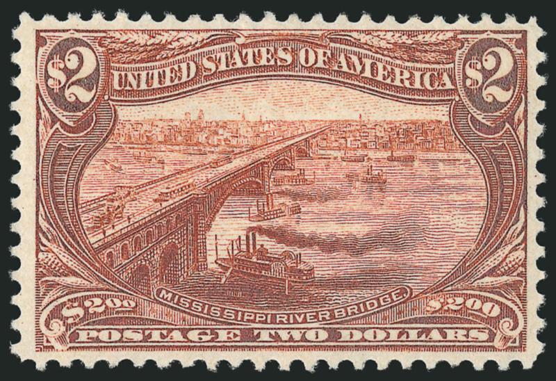 $2.00 Trans-Mississippi (293).> Original gum, lightly hinged, lovely margins and centering for this tightly-spaced Trans-Mississippi top value, rich color, Very Fine and choice, with 2003 P.F.
certificate