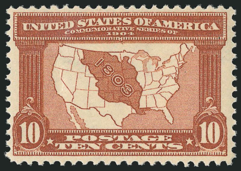 10c Louisiana Purchase (327).> Mint N.H., exceptionally well-centered, fresh and bright, Very Fine, with 1988 P.F. certificate
