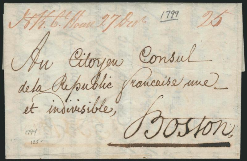 (New Kent Court House Va.) N.K. C. House 27 Decr.> Manuscript postmark and 25 rate on folded letter in French datelined <<Cumberland Town, Virginia, C. Nivos Lun 3d de la Republic francaise une et
indivisible,>> from Pierre Robert  De Neufville