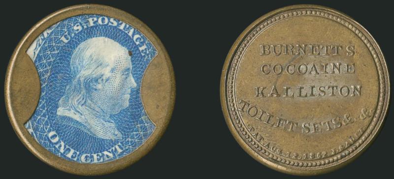 Burnetts Cocoaine Kalliston, 1c Blue (EP44).> Stamp has rich color, bright reverse showing traces of original silvering, mica has only the tiniest imperfections, Extremely Fine