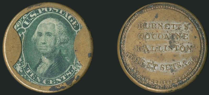 Burnetts Cocoaine Kalliston, 10c Green (EP47).> Slight mica flaws, reverse shows some original silvering, some spotty black discoloration on obverse rim and reverse, Fine