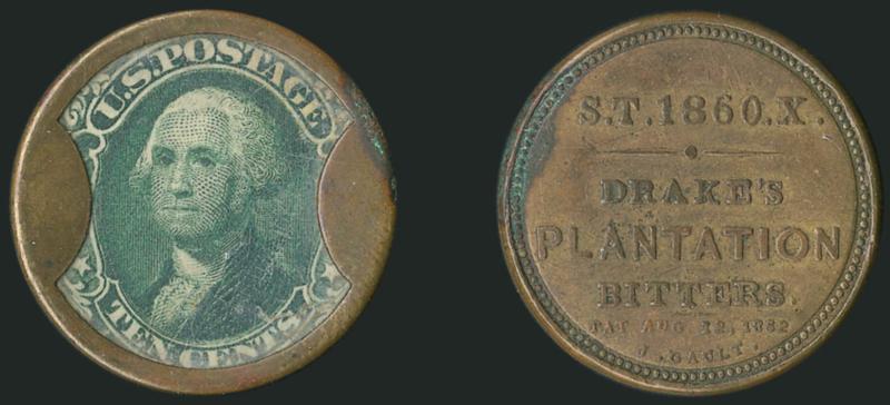 Drakes Plantation Bitters, 10c Green (EP73).> Stamp well-positioned, rich color, small mica fault and slight spot of corrosion along one edge on the reverse, otherwise Very Fine