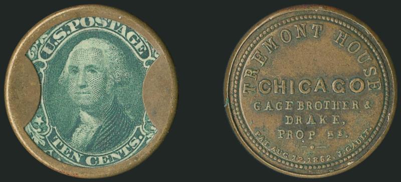 Gage Bros. & Drake, Tremont House, Chicago, 10c Green (EP91).> Stamp in a dark rich shade and nicely positioned, mica intact with only tiny imperfections, Very Fine