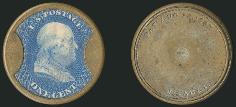 J. Gault, 1c Blue (EP93).> Stamp very well-positioned, rich color, slight mica faults, case shows traces of original silvering, Very Fine and choice, Reed census reports 11-15 known