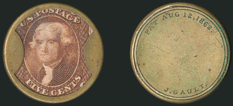 J. Gault, 5c Red Brown (EP96).> Stamp with rich Red Brown color, very minor mica crazing, Extremely Fine