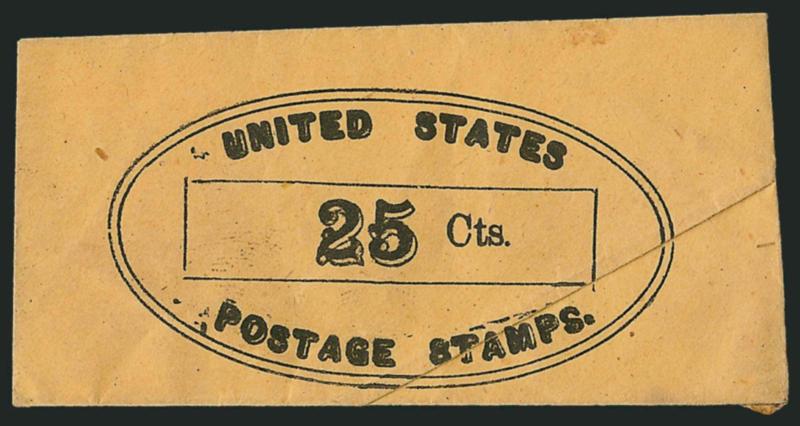 United States Postage Stamps, 25 Cts.> In oval frame on 70 x 35mm envelope with a rather large pre-print paper fold, no origin or makers imprint but designed in the William Robins style, Krause-Lemke unlisted,
Very Fine despite the fold