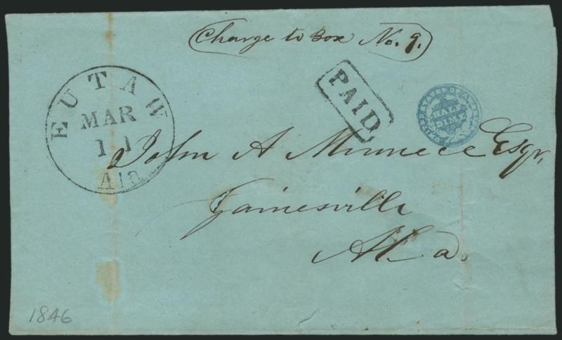 Augusta Me. 3 Paid 28 Mar.> Integral-rate circular datestamp ties red wax wafer used to hold 3c coin affixed when the cover was mailed, to China Me., Very Fine and unusual