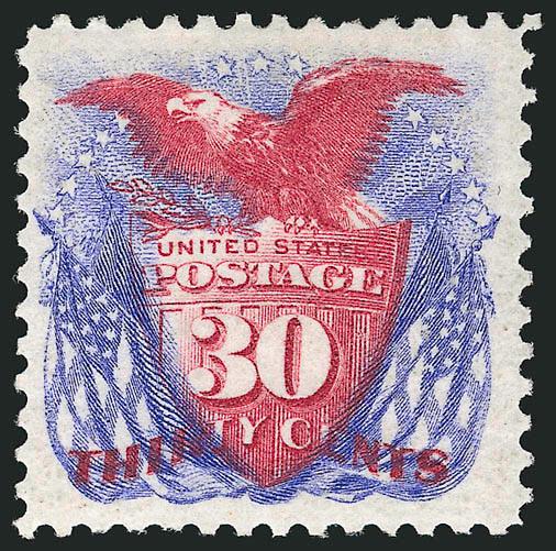 30c Blue & Carmine, Re-Issue (131).> Original gum, intense colors and impressions, wide margins<><>^VERY FINE ORIGINAL-GUM EXAMPLE OF THE 30-CENT 1869 PICTORIAL RE-ISSUE.^<><>With 2000 P.F. certificate