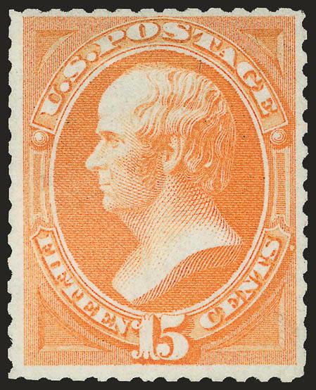 15c Bright Orange, Special Printing (174).> Without gum as issued, vibrant color and sharp proof-like impression on bright white paper, choice centering, perforations intact<><>^EXTREMELY FINE. THIS IS ONE OF
THE FINEST EXAMPLES OF THE 15-CENT 1875
