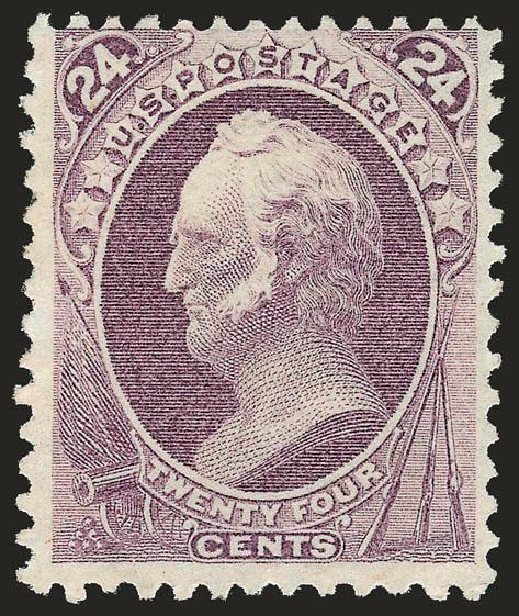 24c Dull Purple, Special Printing (175).> Without gum as issued, intense shade and proof-like impression, showing full and intact perfs all around<><>^A FINE EXAMPLE OF THE 24-CENT 1875 CONTINENTAL SPECIAL
PRINTING.^<><>Approximately 80-90 exampl