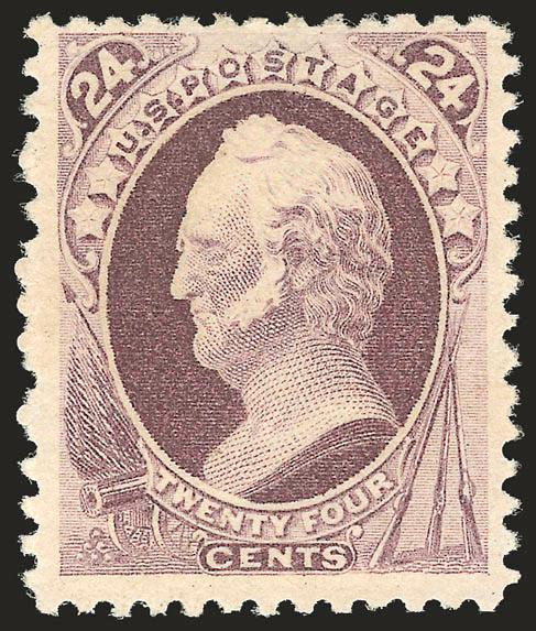 24c Dark Violet, Special Printing (200).> Without gum as issued, beautiful bright color and proof-like impression, wide margins<><>^VERY FINE. PROBABLY LESS THAN 75 EXAMPLES OF THE 24-CENT 1880 AMERICAN BANK
NOTE COMPANY EXIST.^<><>Our recent rev