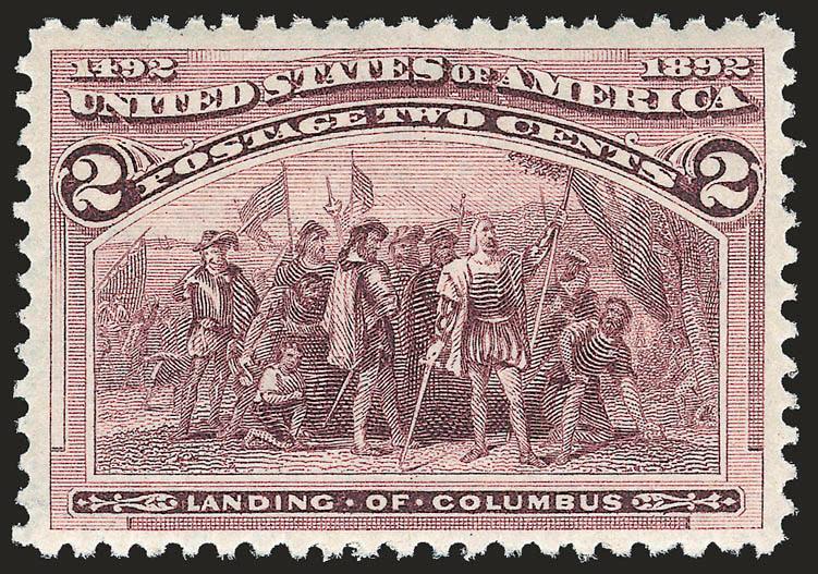 2c Columbian (231).> Mint N.H., brilliant color on bright paper, choice centering, fresh and Extremely Fine, with 2006 P.S.E. certificate (XF 90 SMQ $205.00)